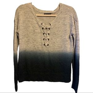 🍄American Eagle Ombré Sweater Gray Blue Criss Cross Detail with metal hardware